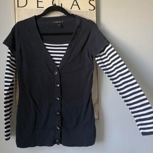 Style & Co Faux Layered Black White Stripe Knit Top Small Indie Emo Indie Sleaze